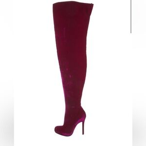 Christian Louboutin Over-the-Knee Velvet Plush Merlot